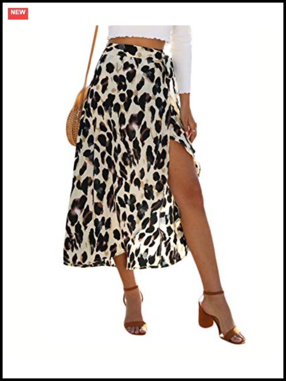 Boho Leopard Print Chiffon High Low Wrap Midi Skirt Beach Cover Up